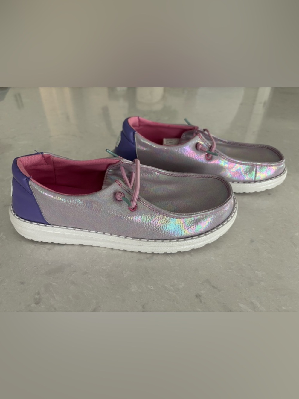 Hey Dude Youth Wendy Y Iridescent Sparkle Shoes, Size J6